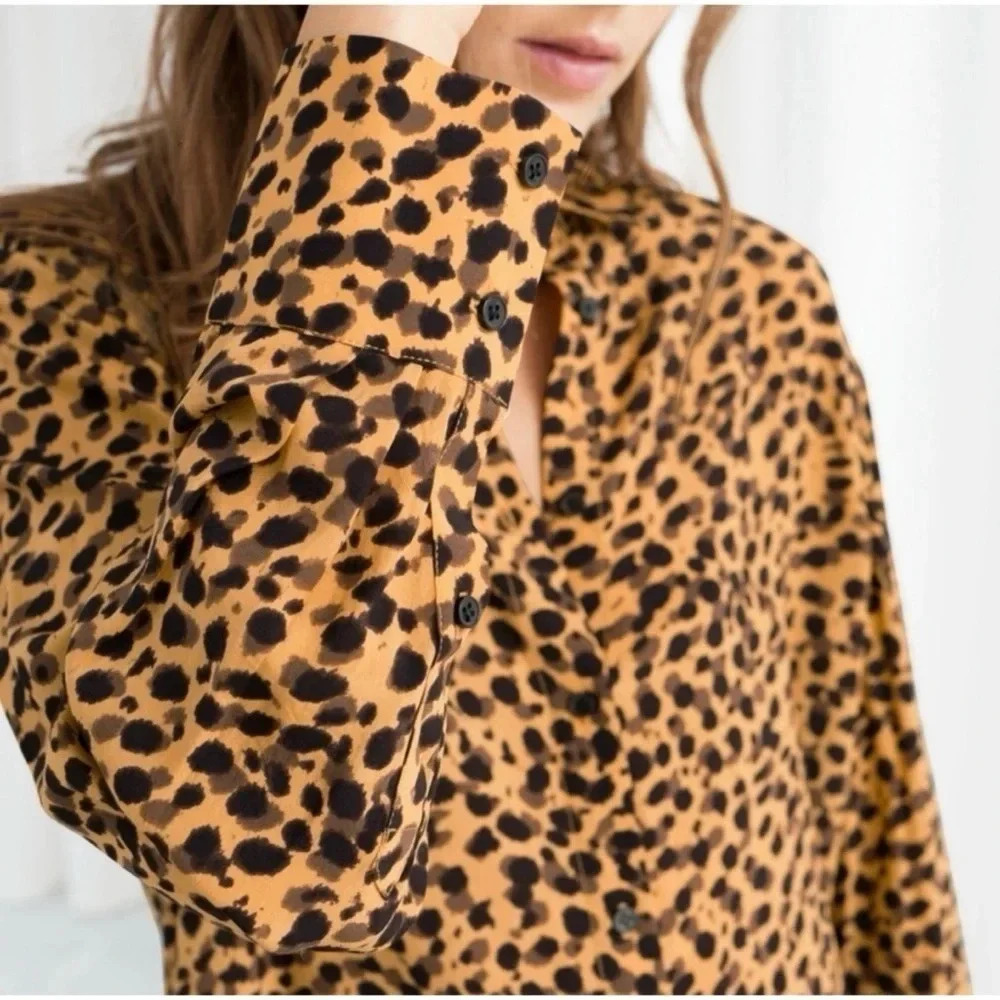 & Other Stories Animal Print Button Down Blouse Size 4